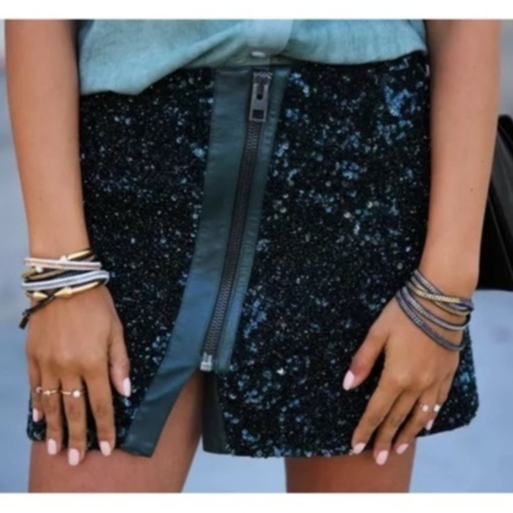 All Saints Elise Split Sequin Mini Skirt in Gun Metal  - U.S. Size 6